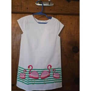 CROWN & IVY - Girls White Flamingo Fringe Pique Shift Dress Size 6 Preppy